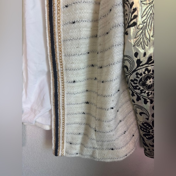 Chico’s Versailles Cream Boucle Tweed Baroque Metallic Open Front Jacket 2 L - Picture 5 of 9
